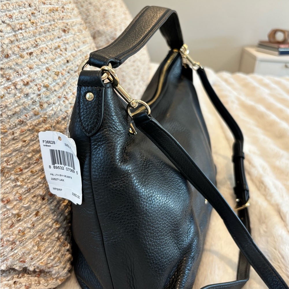 Coach “Celeste” Black Pebbled Leather Shoulder Bag with Gold Hardware - Picture 11 of 13